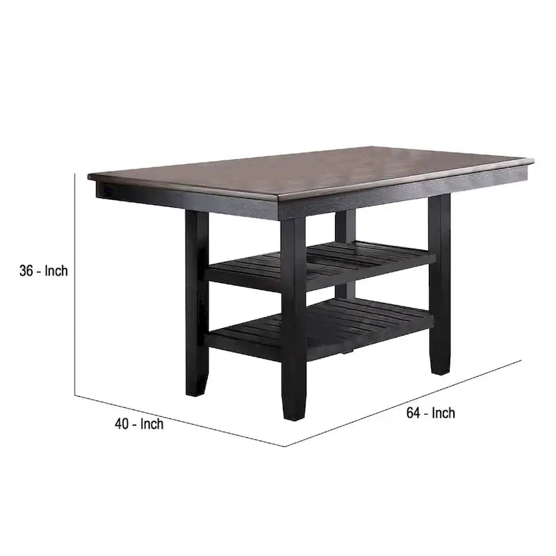 Rectangular Counter Height Dining Table with Two Open Shelves Dark Brown Wood