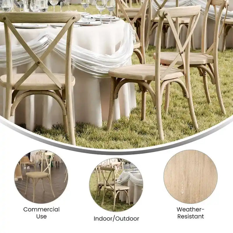 Cross Back Resin Dining Chair Indoor Outdoor Weather Resistant Classic Wood Look