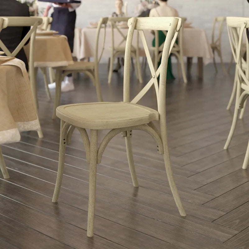 Cross Back Resin Dining Chair Indoor Outdoor Weather Resistant Classic Wood Look