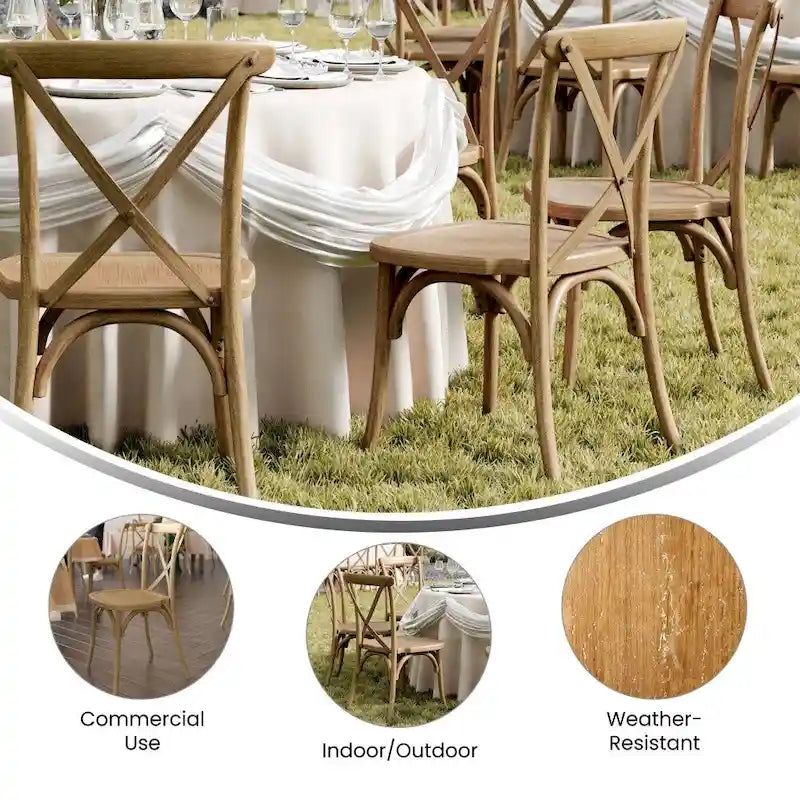 Cross Back Resin Dining Chair Indoor Outdoor Weather Resistant Classic Wood Look
