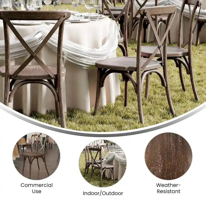 Cross Back Resin Dining Chair Indoor Outdoor Weather Resistant Classic Wood Look