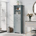 Tall Freestanding Bathroom Storage Cabinet with 3 Drawers Open Shelves Grey White