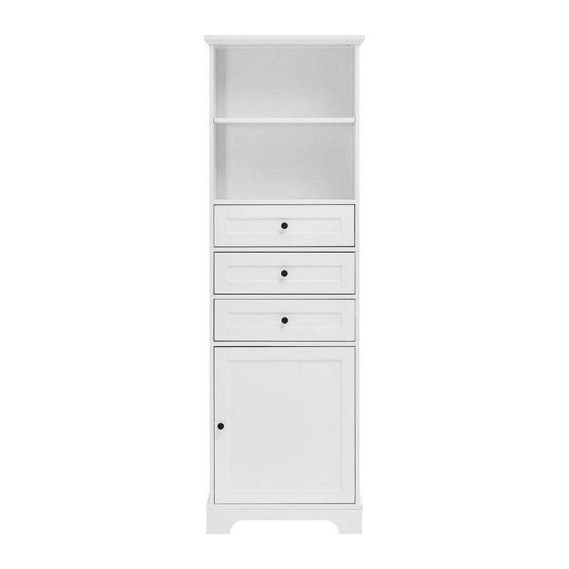 Tall Freestanding Bathroom Storage Cabinet with 3 Drawers Open Shelves Grey White