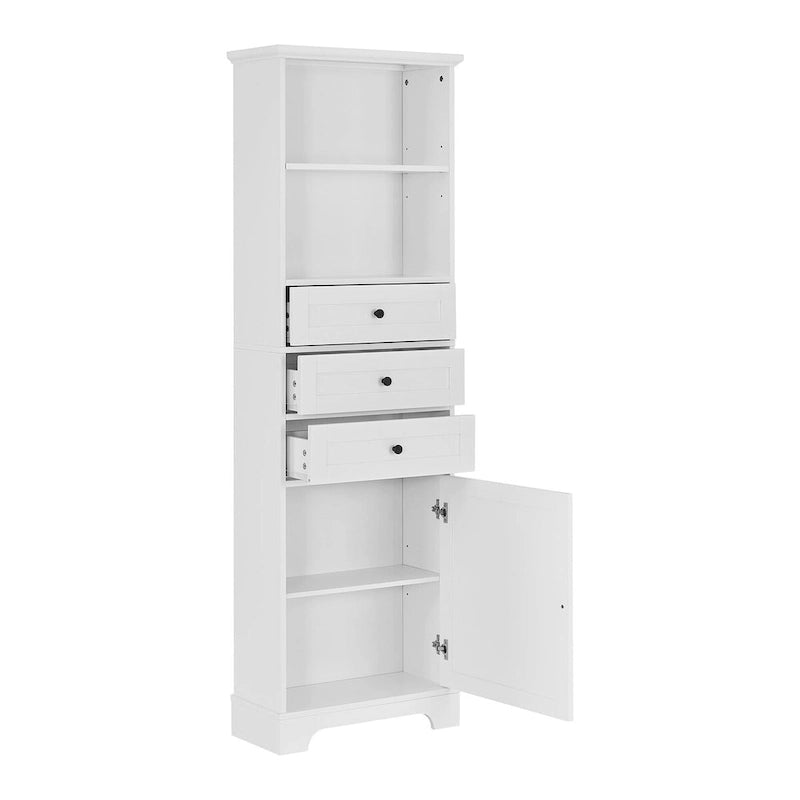 Tall Freestanding Bathroom Storage Cabinet with 3 Drawers Open Shelves Grey White
