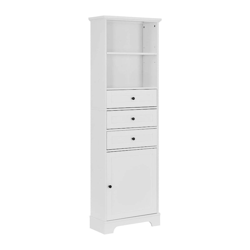 Tall Freestanding Bathroom Storage Cabinet with 3 Drawers Open Shelves Grey White