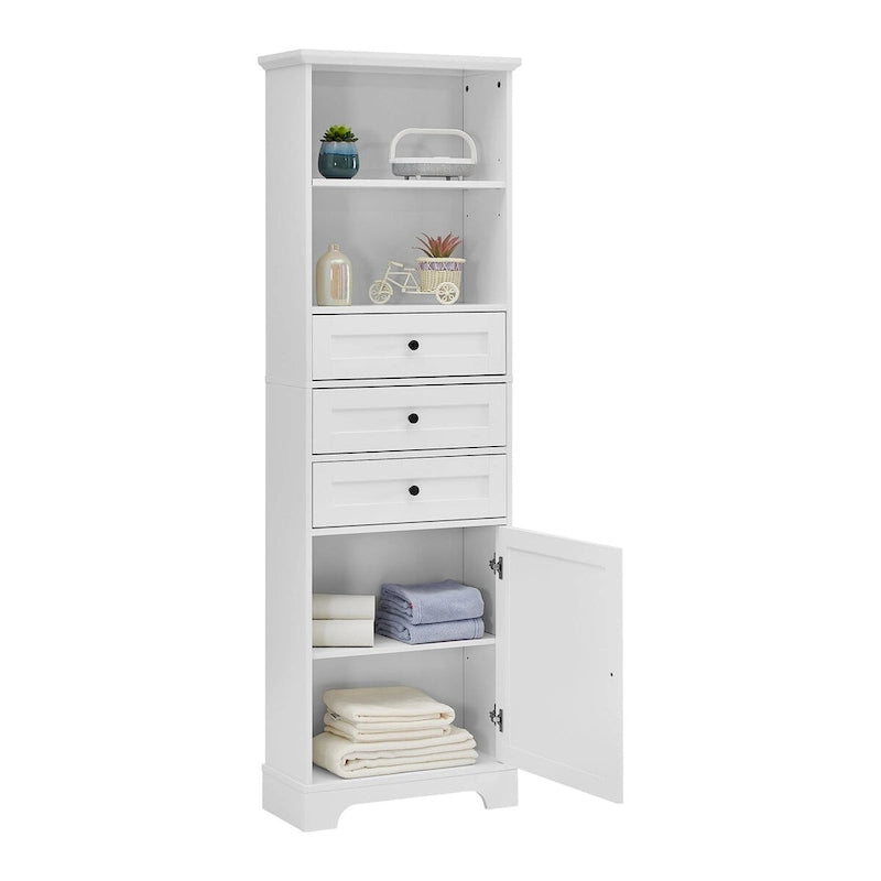 Tall Freestanding Bathroom Storage Cabinet with 3 Drawers Open Shelves Grey White