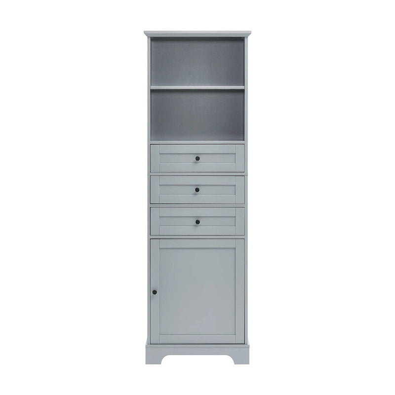 Tall Freestanding Bathroom Storage Cabinet with 3 Drawers Open Shelves Grey White