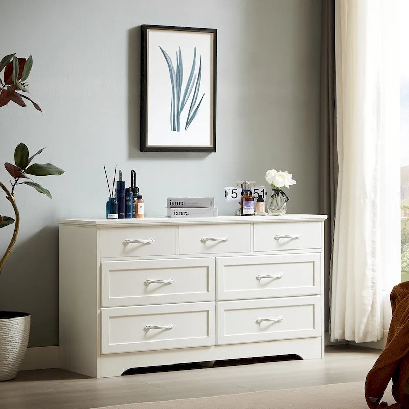 7-Drawer Wood Dresser with Smooth Glide Rails White Storage Chest