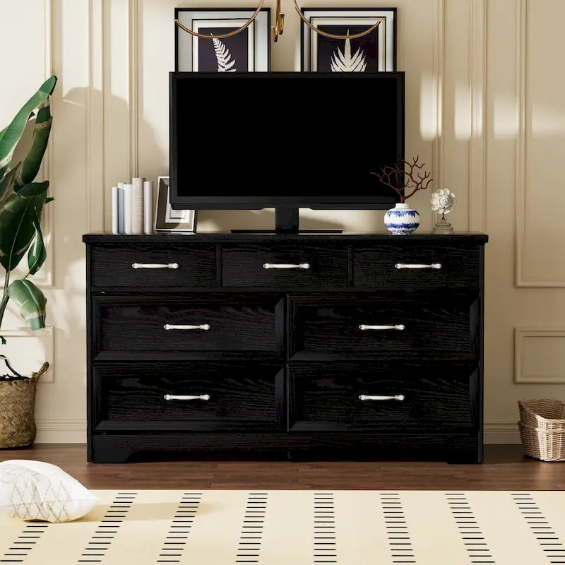 7-Drawer Wood Dresser with Smooth Glide Rails White Storage Chest