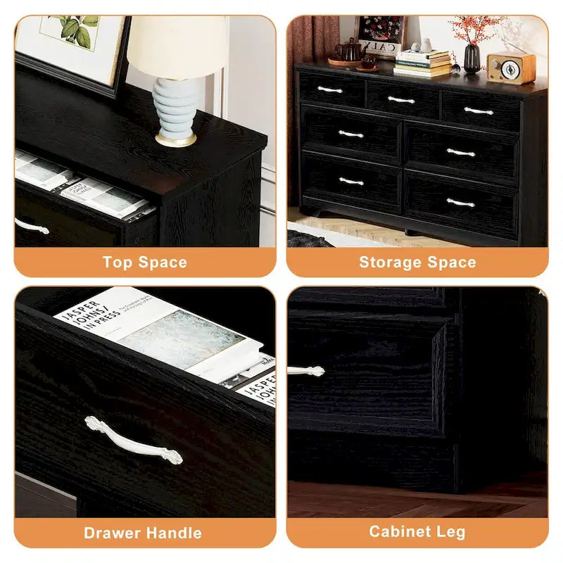 7-Drawer Wood Dresser with Smooth Glide Rails White Storage Chest