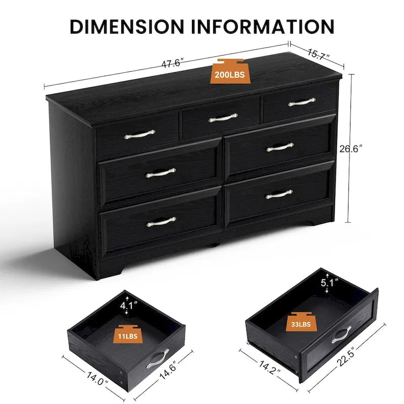 7-Drawer Wood Dresser with Smooth Glide Rails White Storage Chest