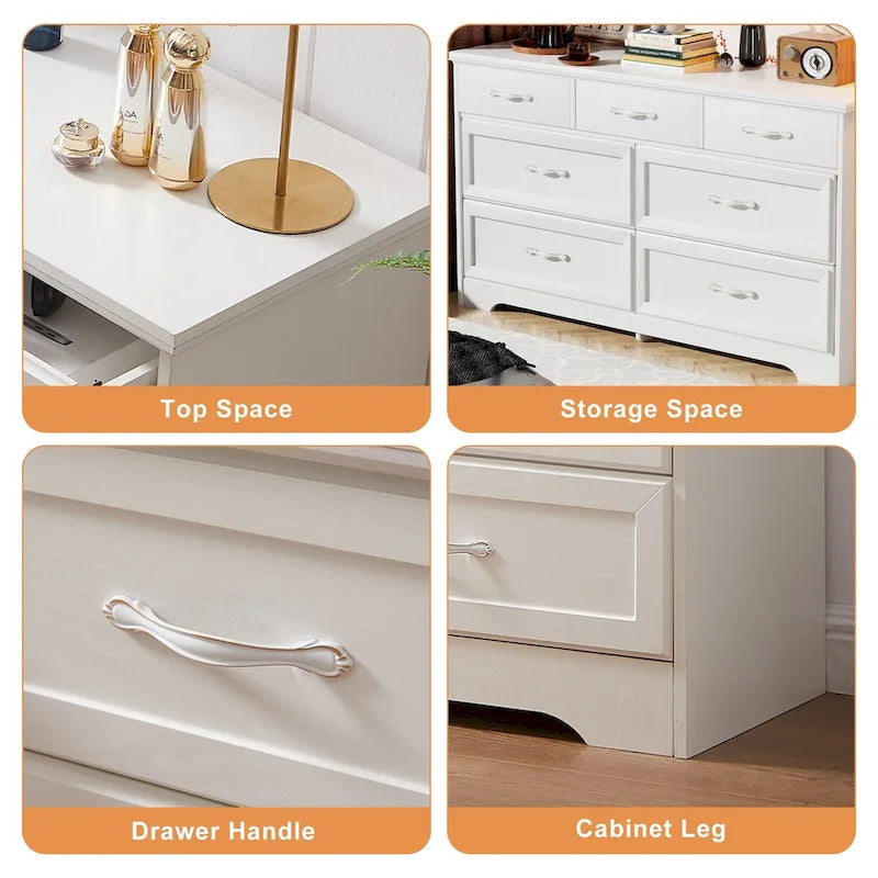 7-Drawer Wood Dresser with Smooth Glide Rails White Storage Chest